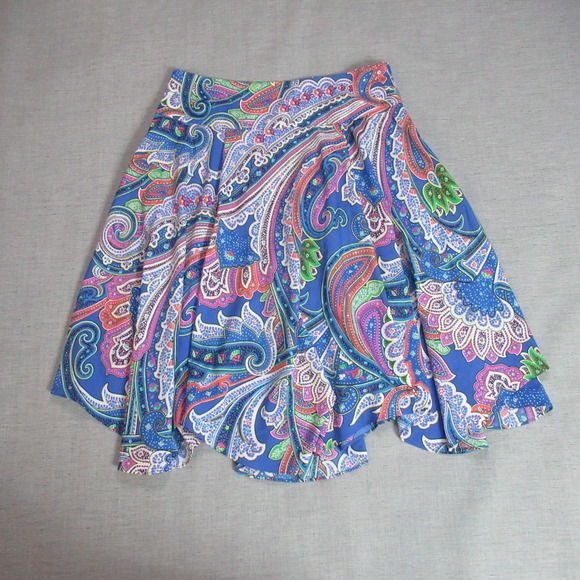 Lauren Ralph Lauren Skirt Women Size 10 Blue Paisley Boho Hipster Midi Rich Girl - Picture 1 of 9